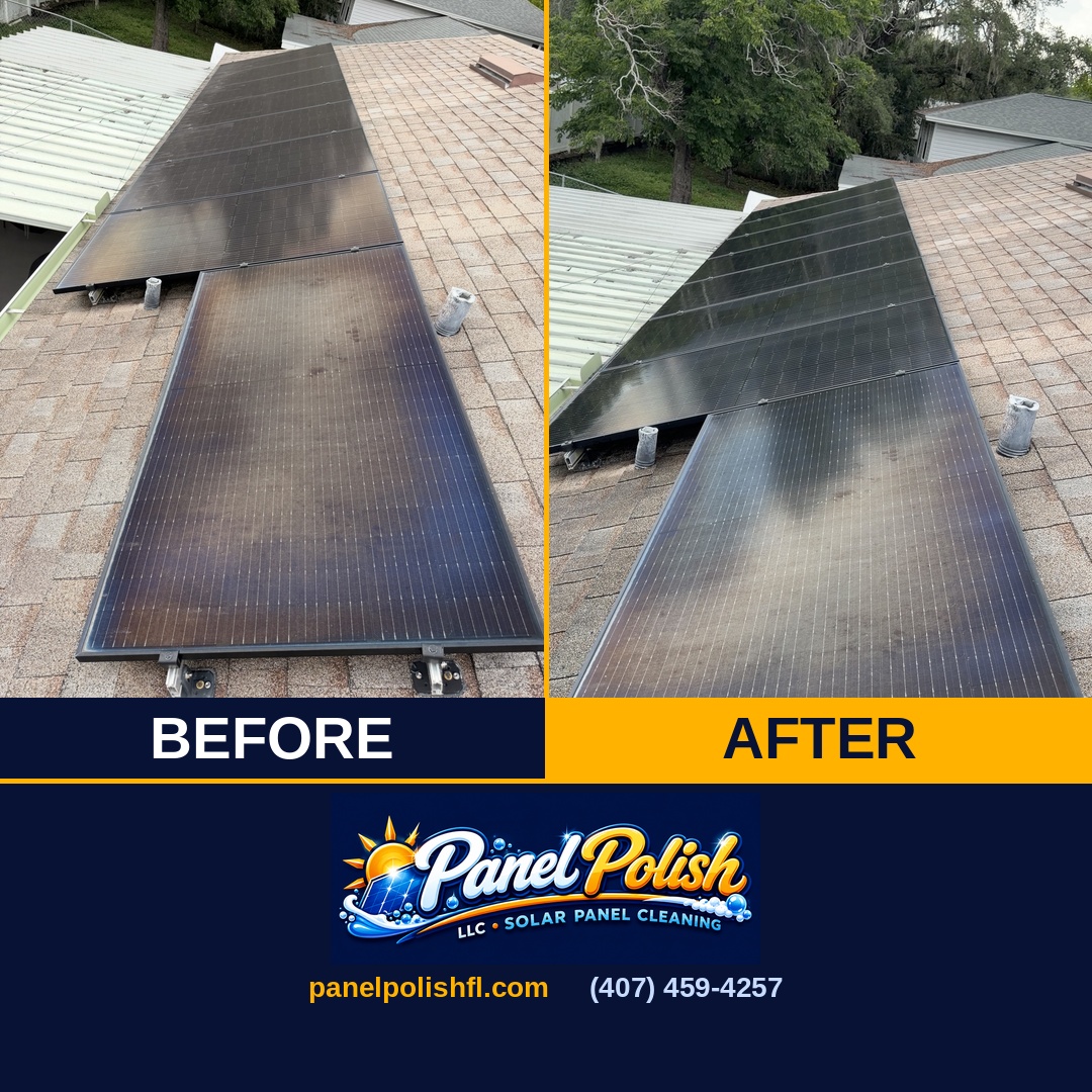 Solar panel cleaning before and after Orlando FL
