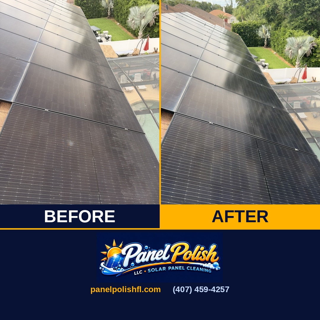 Solar panel cleaning before and after Orlando FL